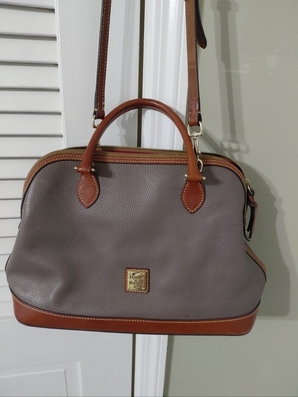 Dooney & Bourke Gray Satchel with Brown Trim and Handles